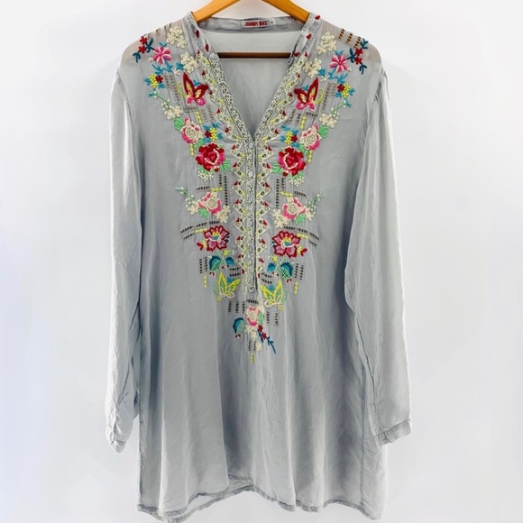 Johnny Was Gray Silver Embroidered Tunic | S - Picture 3 of 8